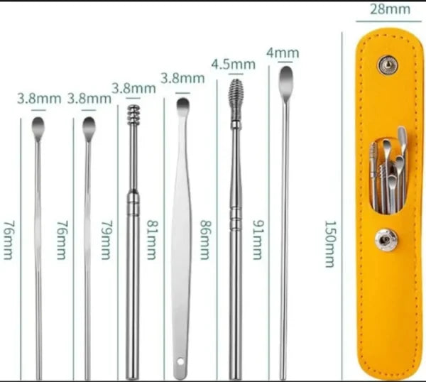 6-Piece Ear Wax Cleaning Kit – Premium Ear Pick Tools Set with Leather Pouch